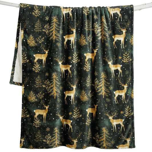Green & Gold Sherpa Throw Blanket