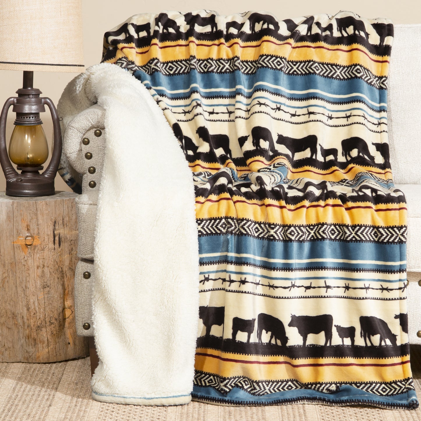Morning On the Farm Plush Sherpa Throw Blanket