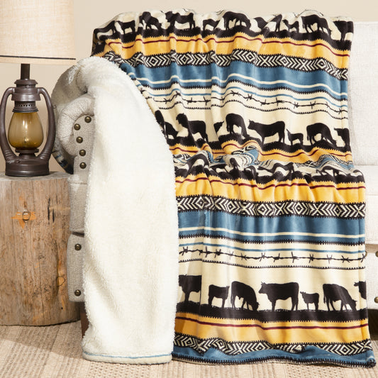 Morning On the Farm Plush Sherpa Throw Blanket