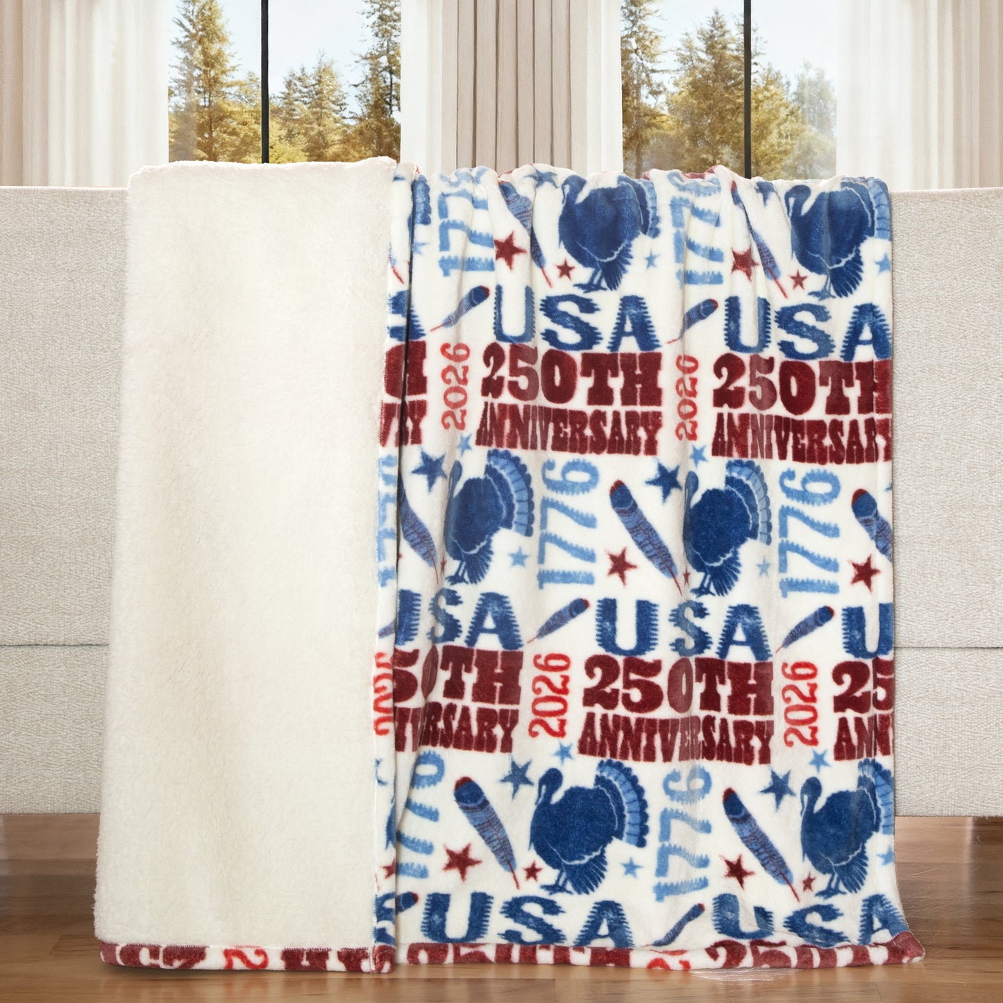 USA 250th Anniversary Plush Sherpa Throw Blanket