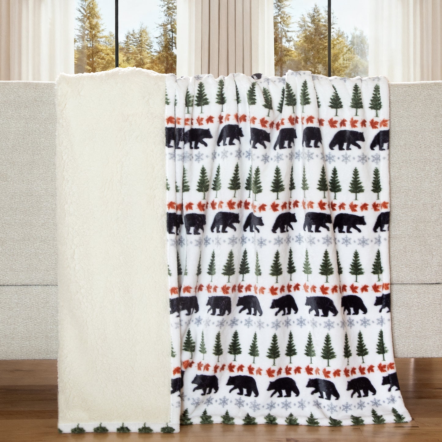 Evergreen Bear Plush Sherpa Throw