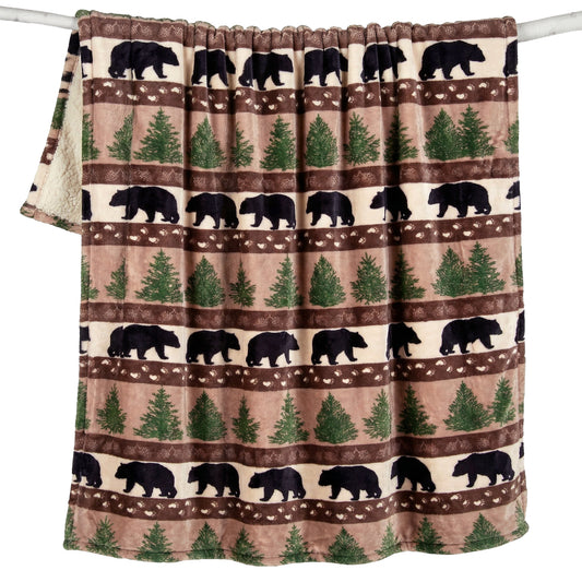 Prints and Pinecones Plush Sherpa Throw