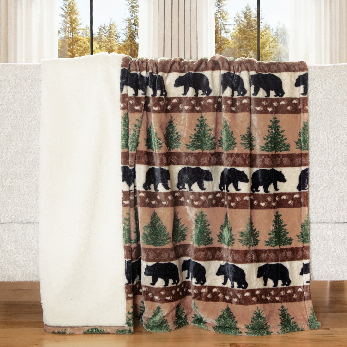 Prints and Pinecones Plush Sherpa Throw