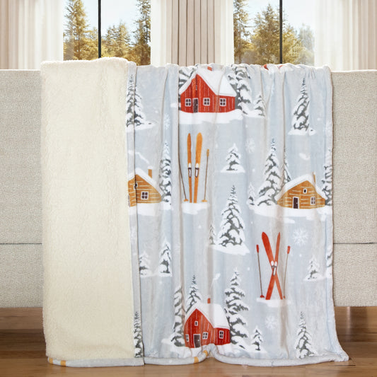 Snowy Cabin Plush Sherpa Throw