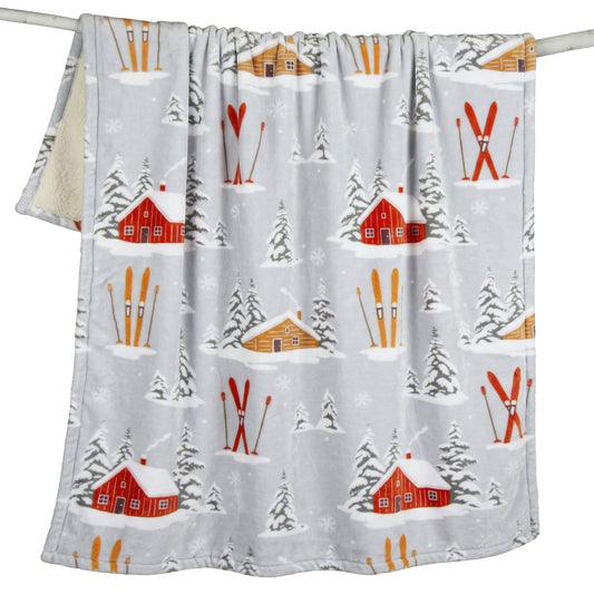 Snowy Cabin Plush Sherpa Throw