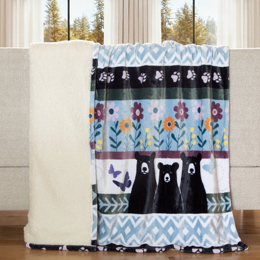 Bear Garden Plush Sherpa Throw