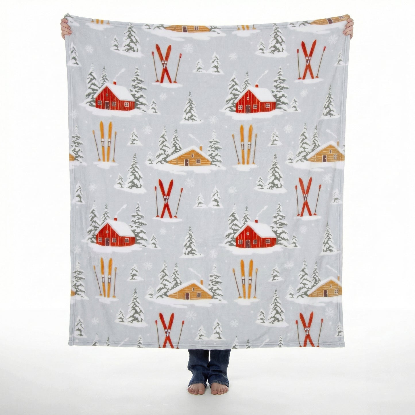 Snowy Cabin Travel Blanket