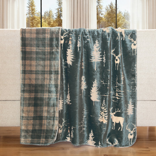 Deer Stand Reversible Plush Throw