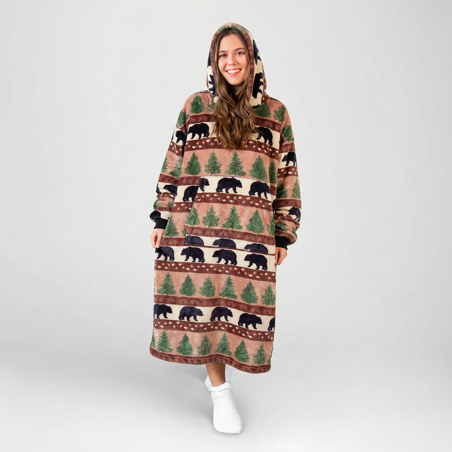 Prints and Pinecones Hooded Blanket