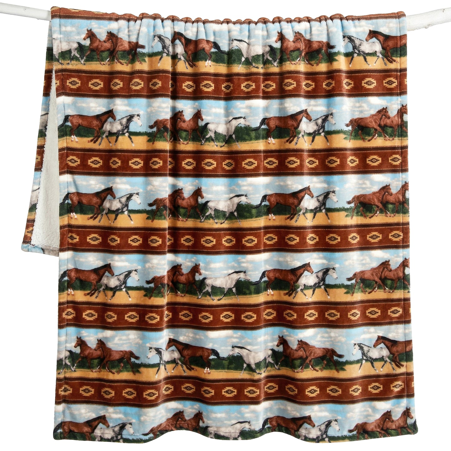 Horses Plush Sherpa Throw