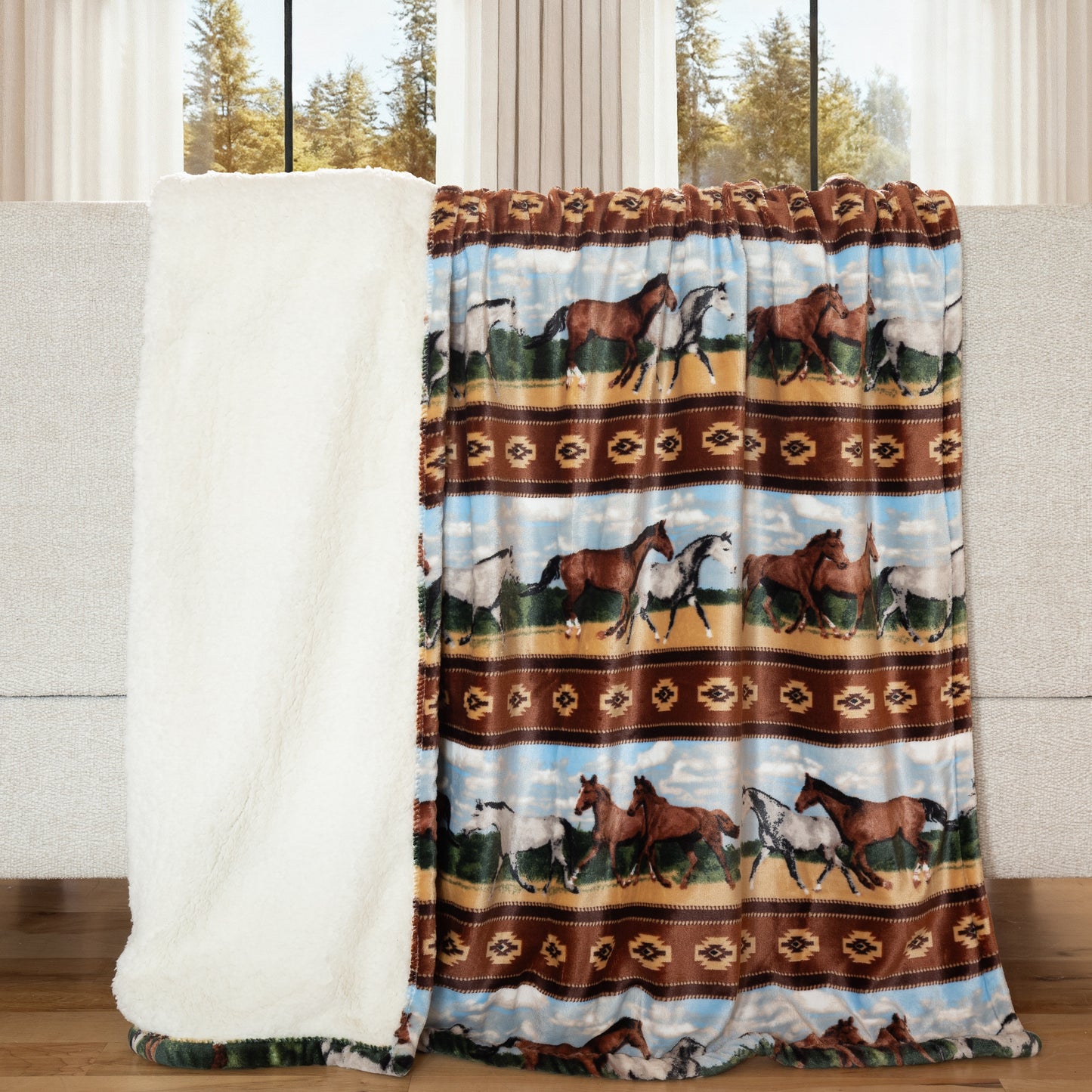 Horses Plush Sherpa Throw