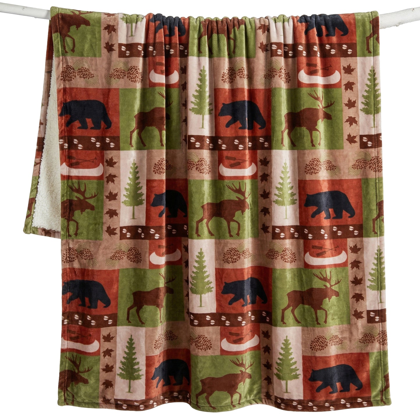 Patchwork Lodge Plush Sherpa Throw