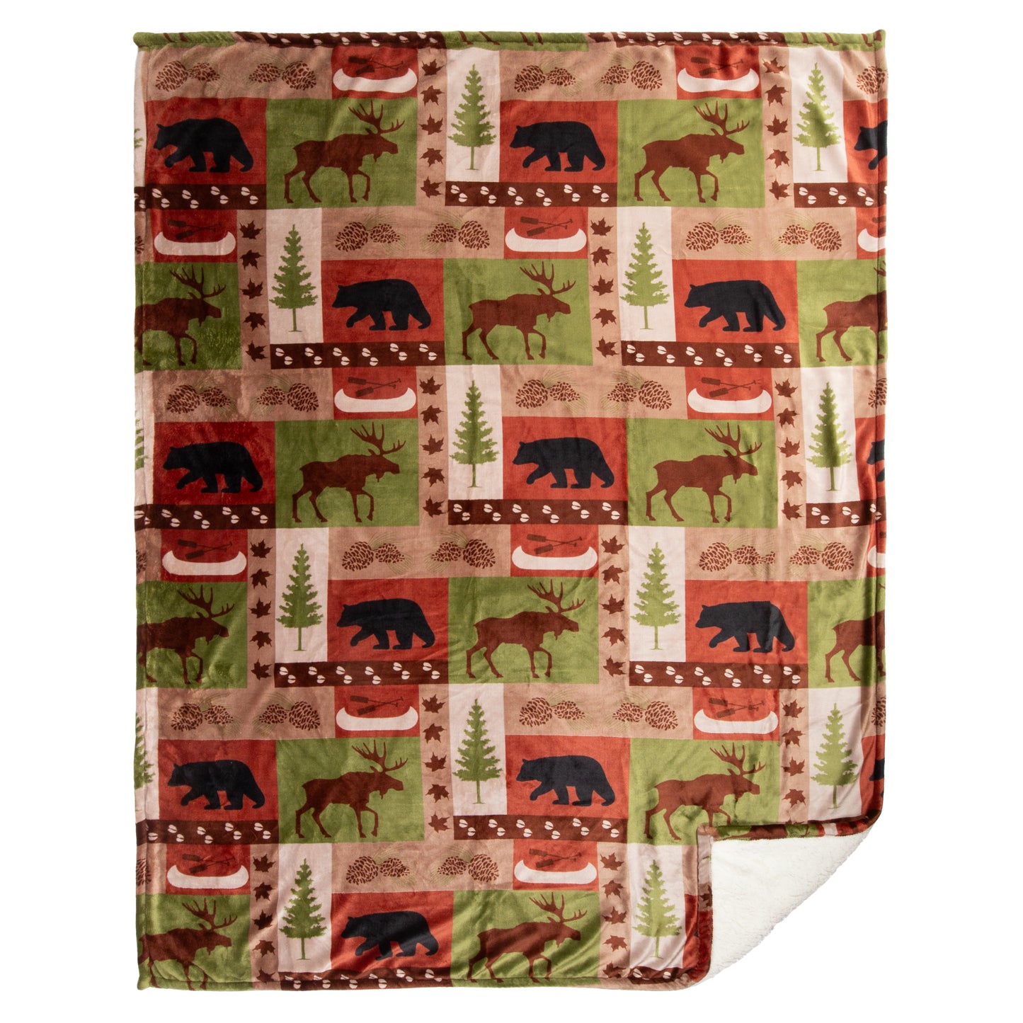 Patchwork Lodge Plush Sherpa Throw