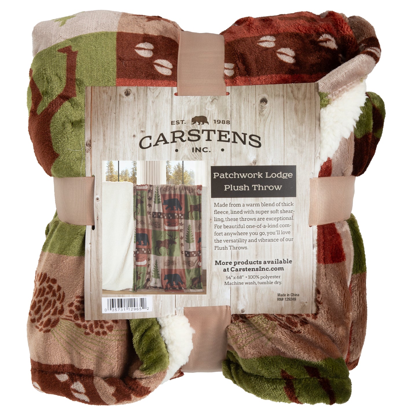 Patchwork Lodge Plush Sherpa Throw