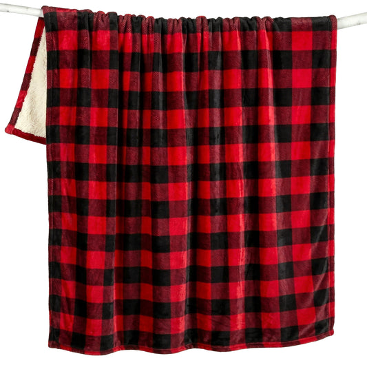 Red Lumberjack Plaid Plush Sherpa Throw