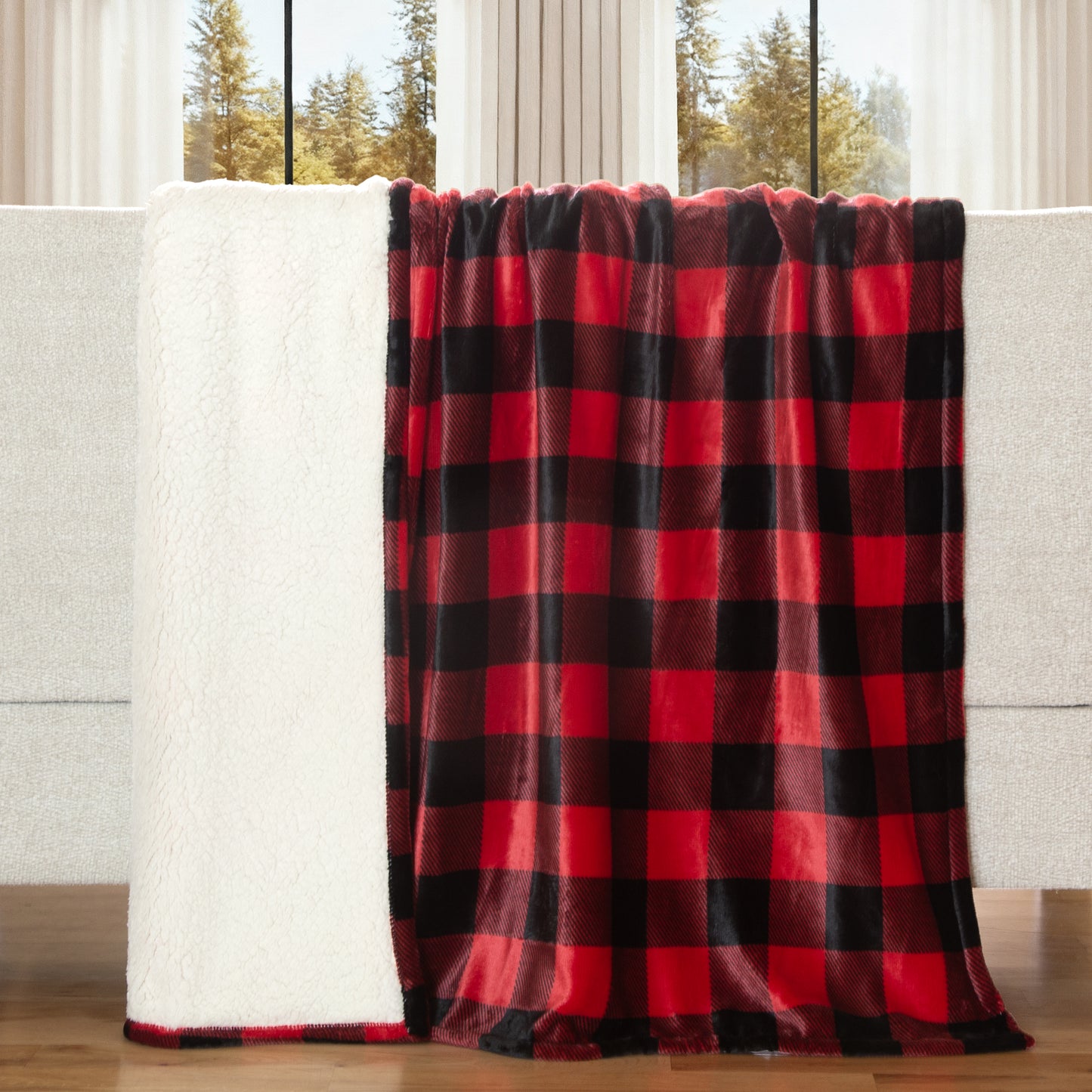Red Lumberjack Plaid Plush Sherpa Throw