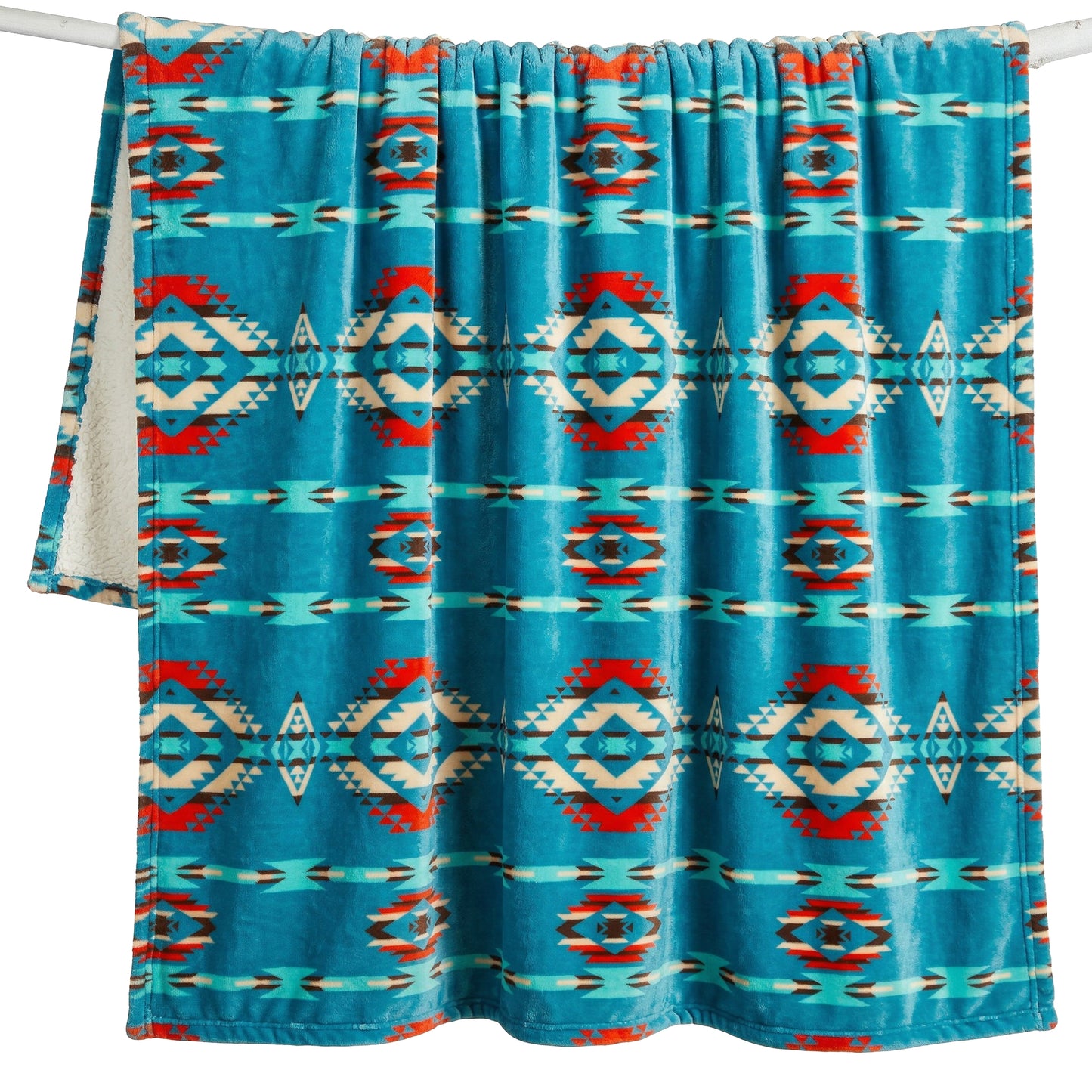 Turquoise Southwest Plush Sherpa Throw