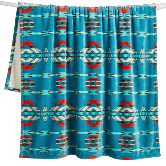 Turquoise Southwest Plush Sherpa Throw