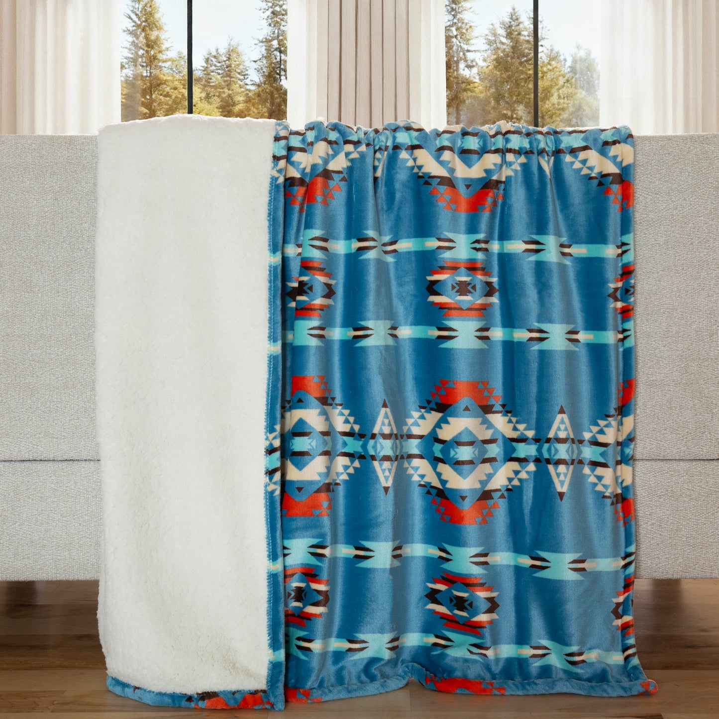 Turquoise Southwest Plush Sherpa Throw