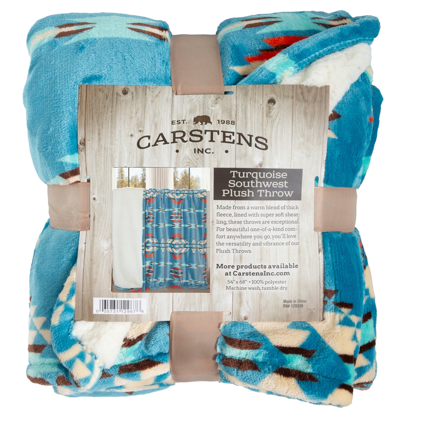 Turquoise Southwest Plush Sherpa Throw