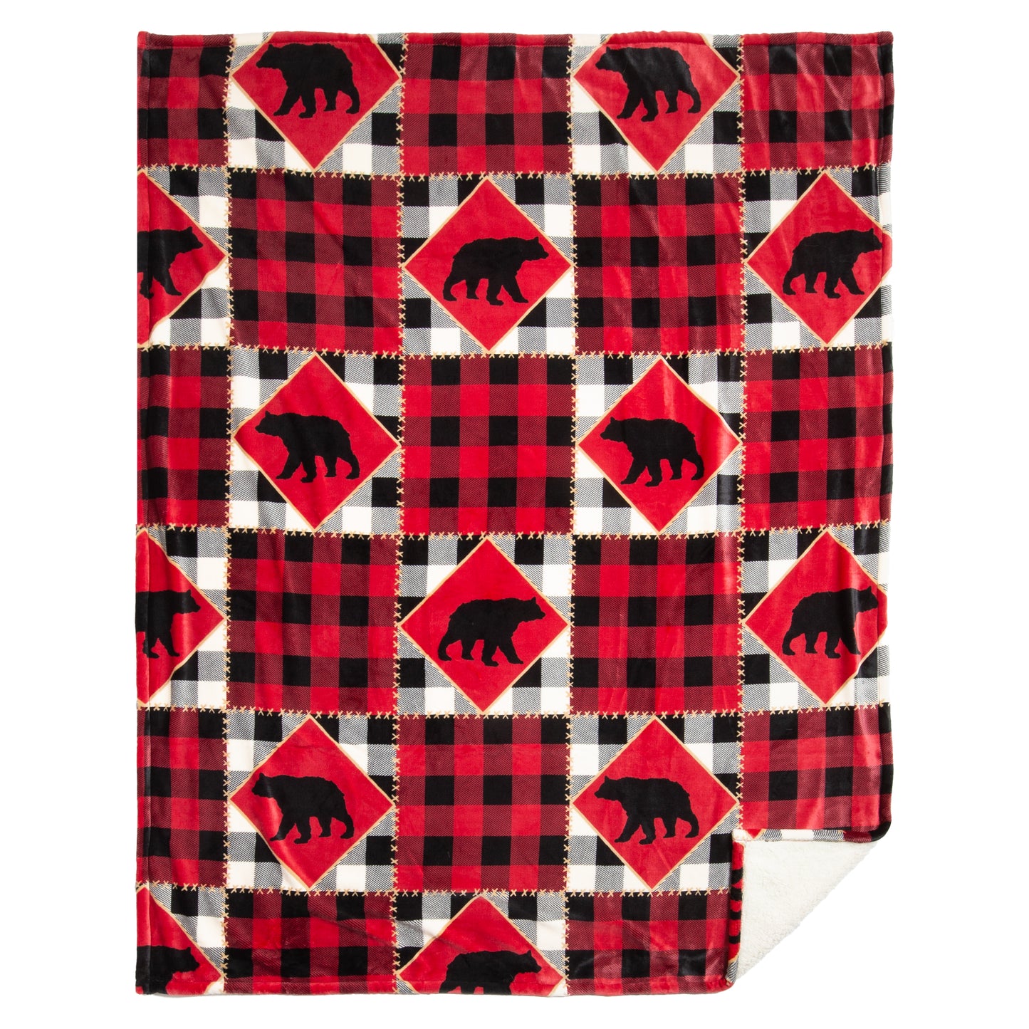 Lumberjack Bear Red Plaid Plush Sherpa Throw