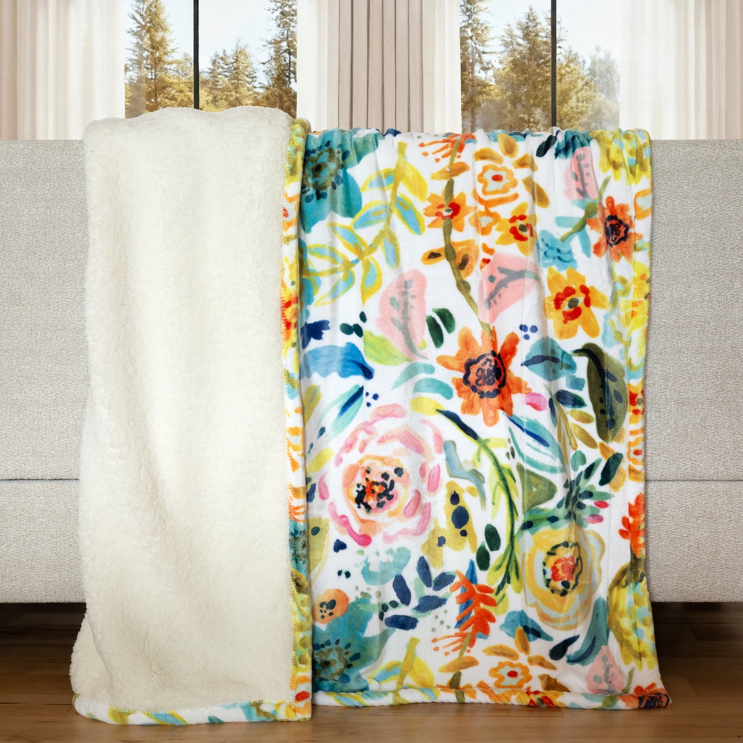 Field of Flowers Plush Sherpa Throw