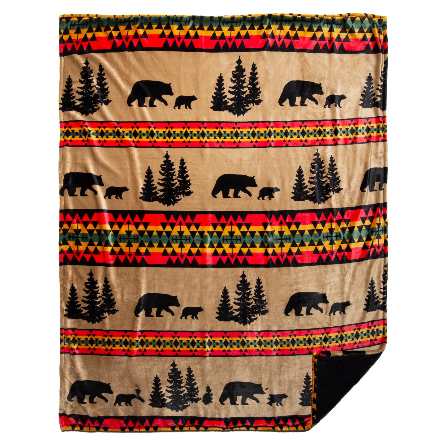 Bear Trails with Black Sherpa Plush Throw