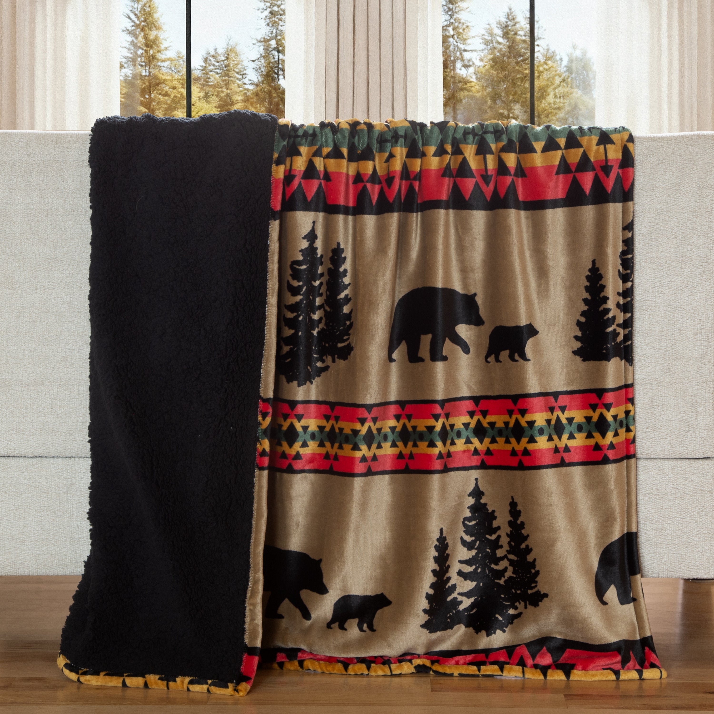 Bear Trails with Black Sherpa Plush Throw – Carstens, Inc