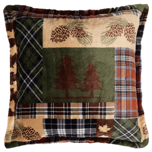 Tree Plaid Plush Sherpa Pillow