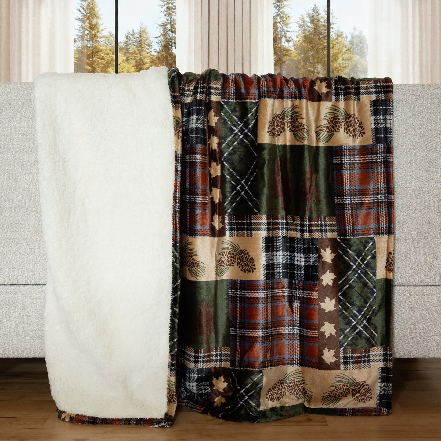 Tree Plaid Plush Sherpa Throw