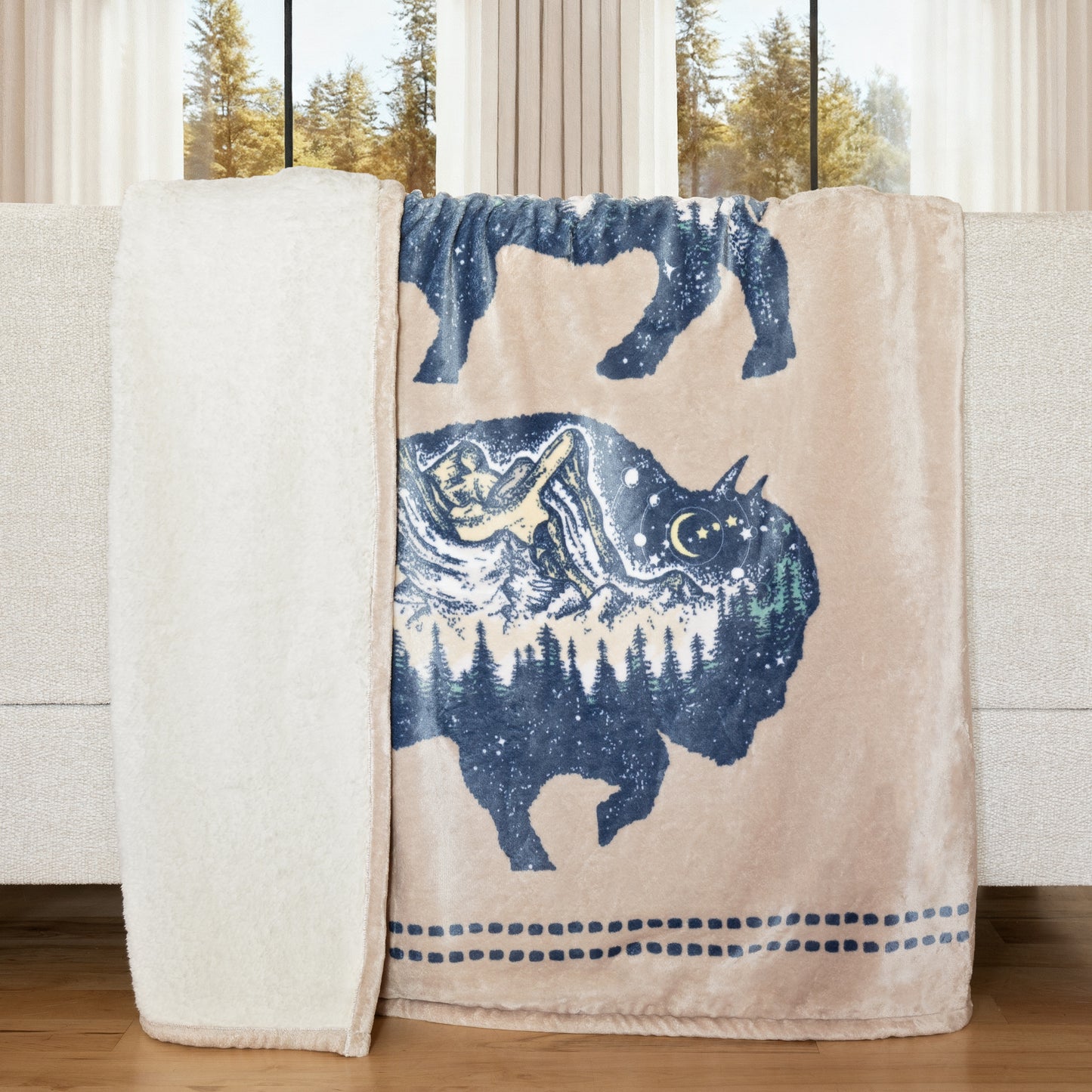 Three Buffalo Plush Sherpa Throw