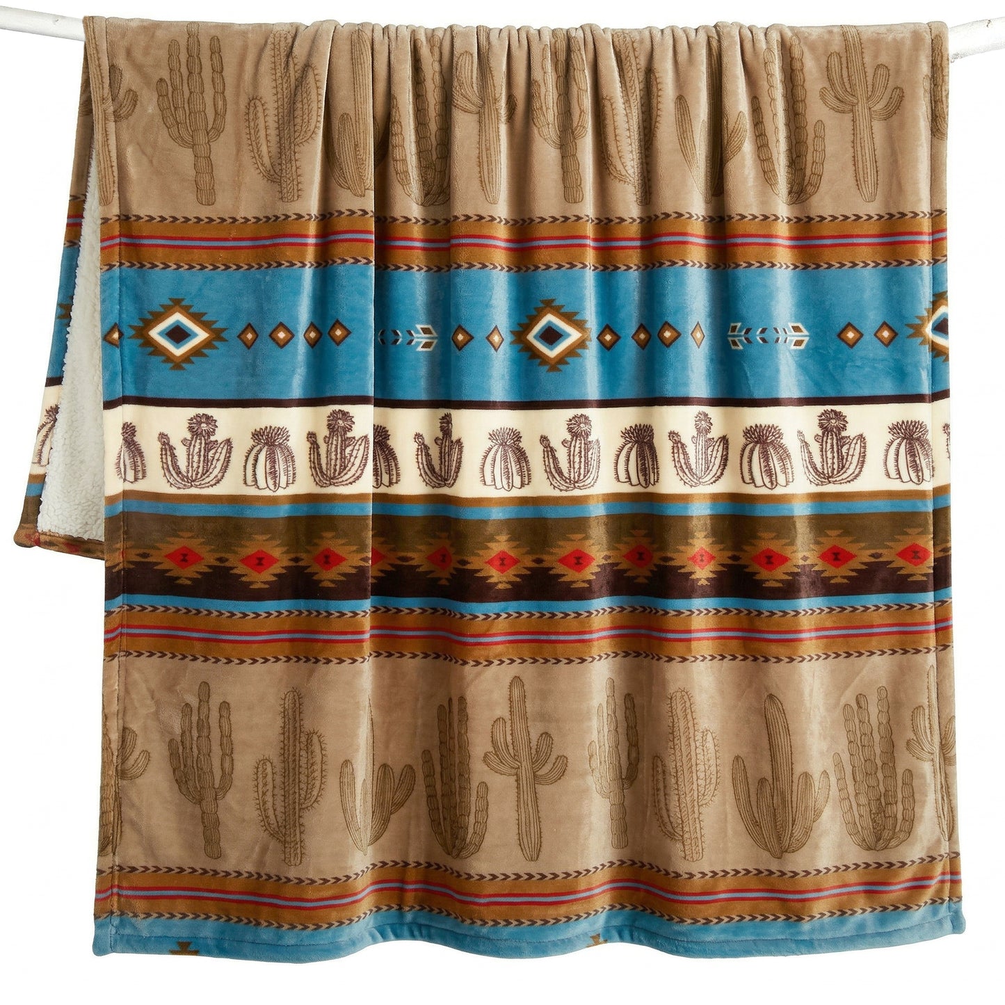 Cactus Stripe Plush Sherpa Throw