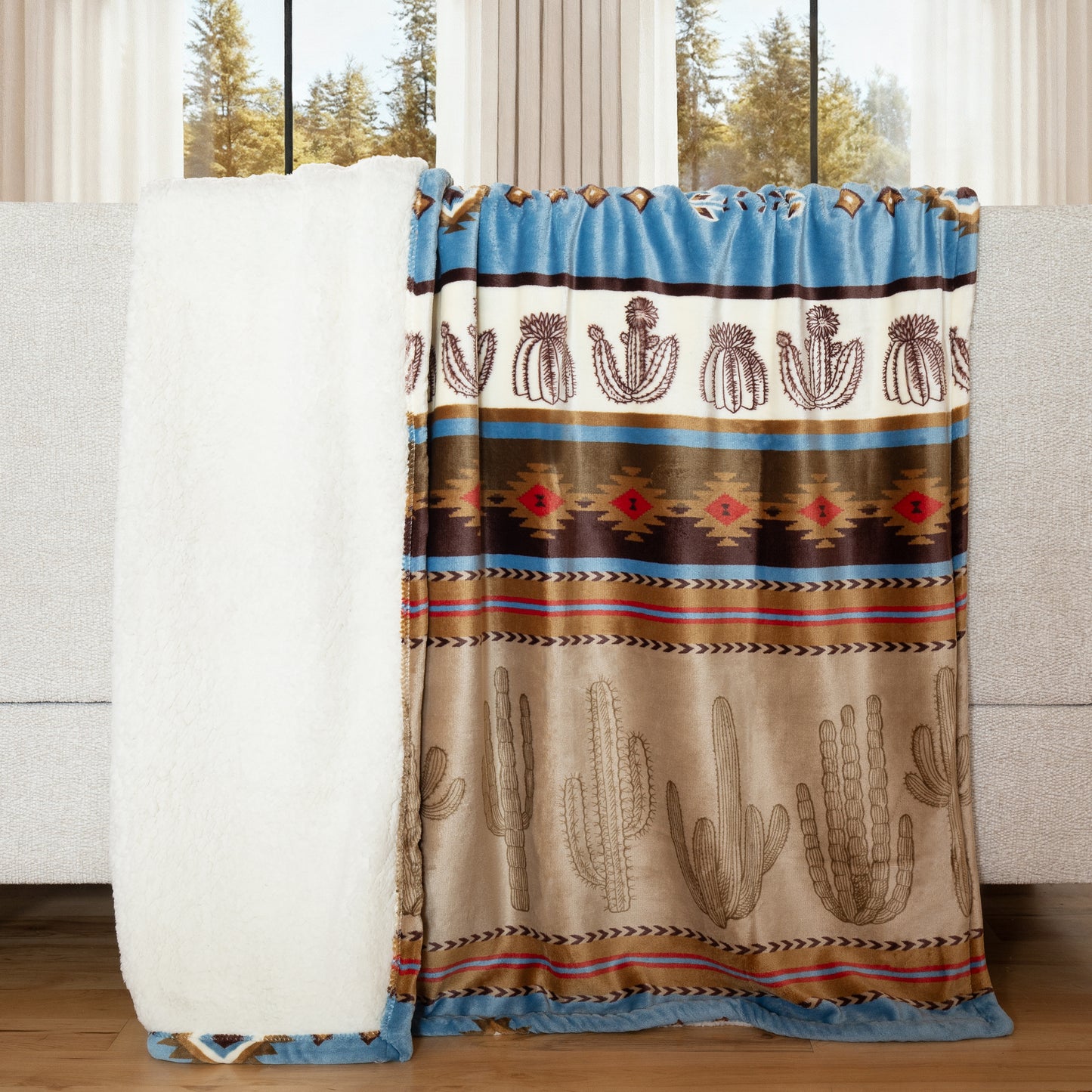 Cactus Stripe Plush Sherpa Throw