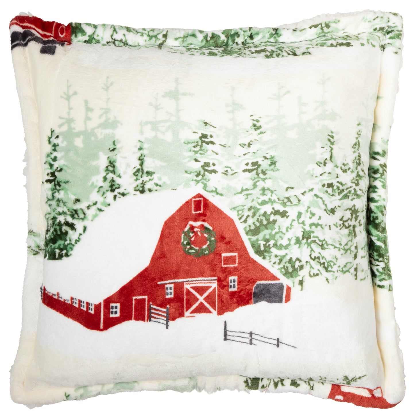 Christmas Barn and Truck Plush Sherpa Pillow