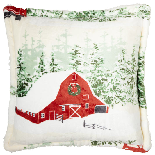 Christmas Barn and Truck Plush Sherpa Pillow