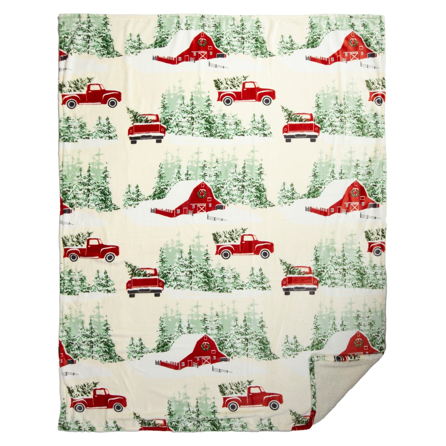 Christmas Barn and Truck Plush Sherpa Throw