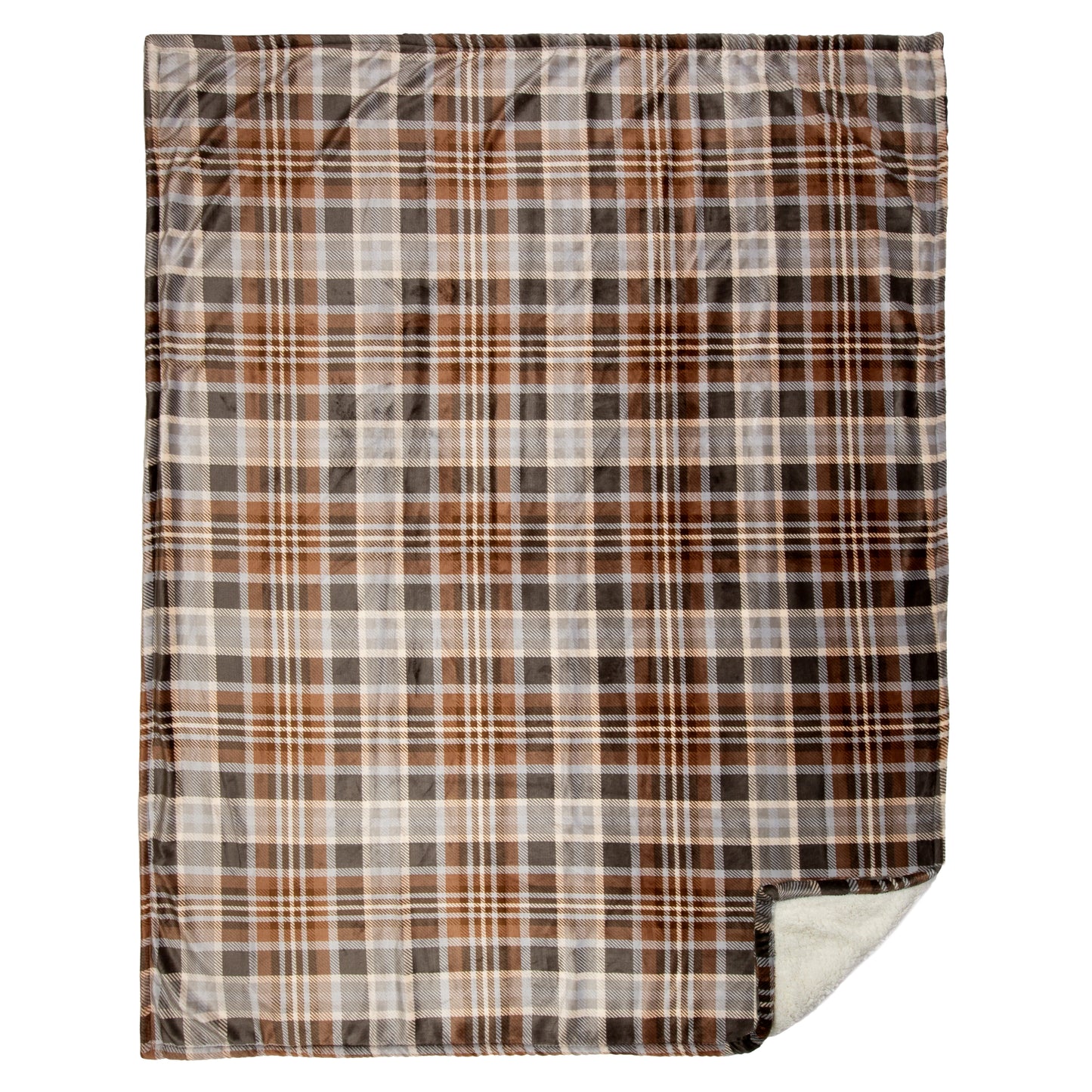 Gray & Chestnut Plaid Plush Sherpa Throw
