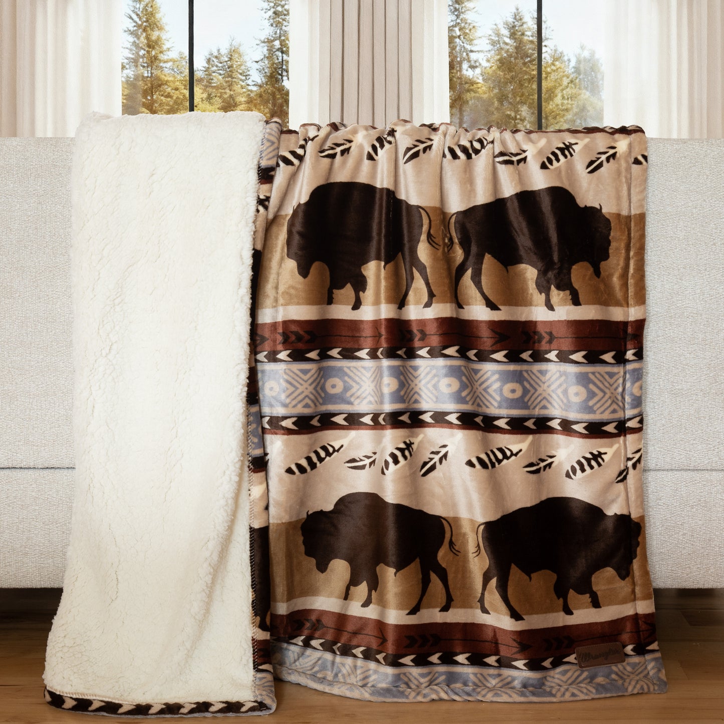 Wrangler® Buffalo Southwestern Plush Sherpa Throw