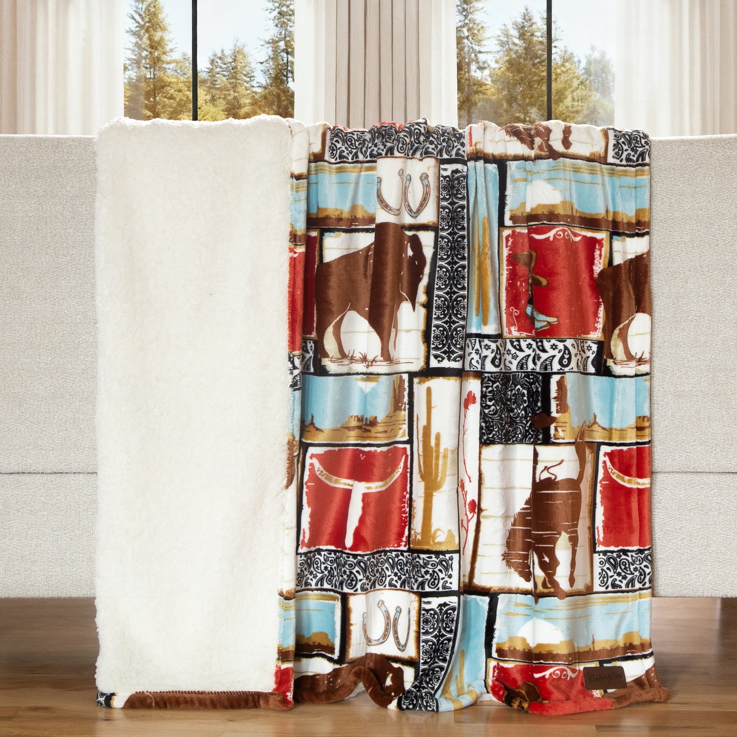 Wrangler® Vintage Western Plush Sherpa Throw