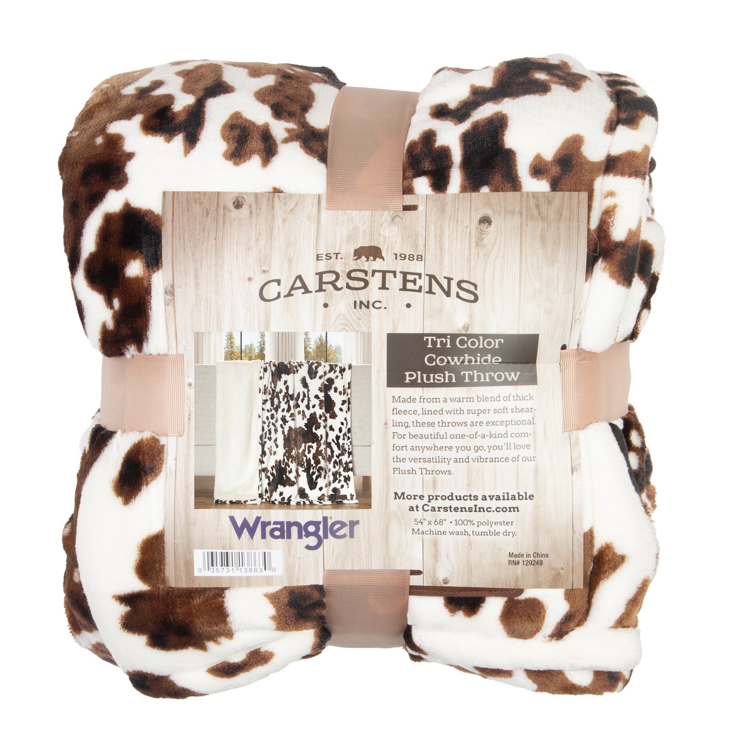 Wrangler® Tri-color Cowhide Plush Sherpa Throw