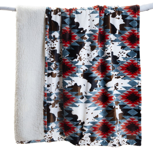 Wrangler® Southwest Cowhide Plush Sherpa Throw