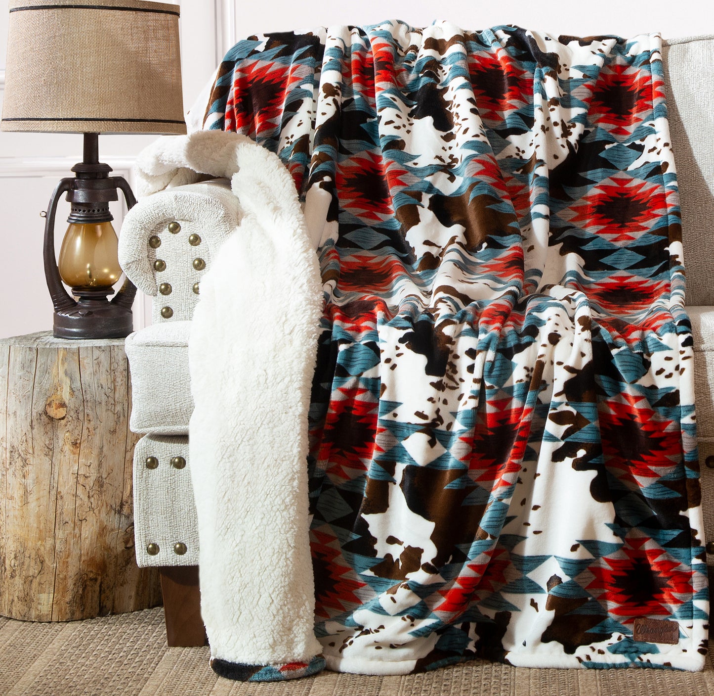 Wrangler® Southwest Cowhide Plush Sherpa Throw