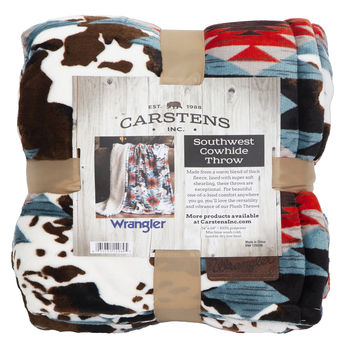 Wrangler® Southwest Cowhide Plush Sherpa Throw