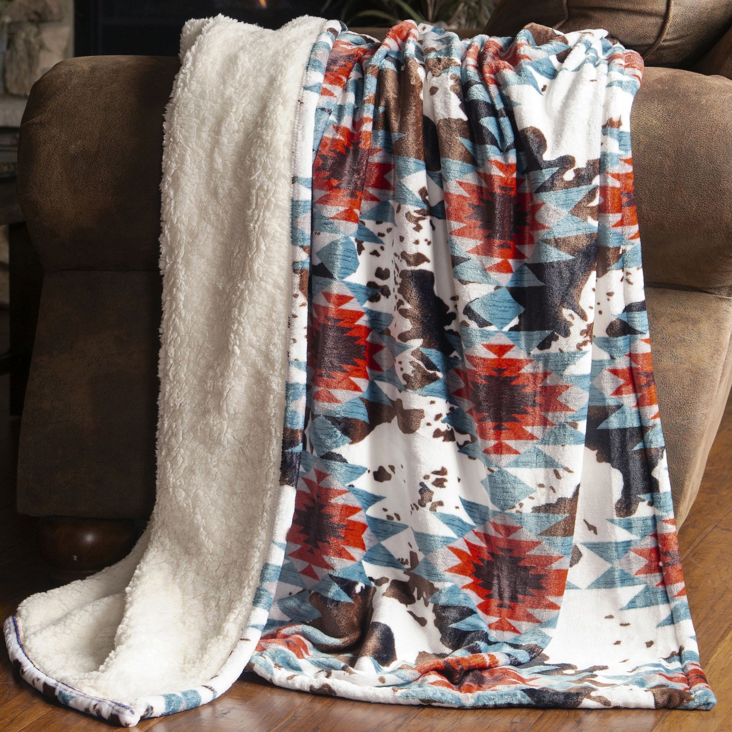 Wrangler® Southwest Cowhide Plush Sherpa Throw