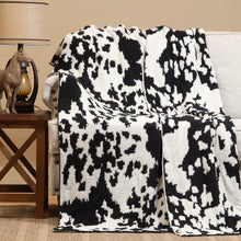 Load image into Gallery viewer, Wrangler Black &amp; White Cowhide Stretchy Throw Blanket