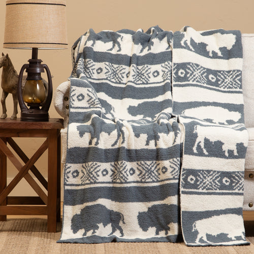 Wrangler Buffalo Slate Stretchy Throw Blanket