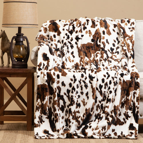 Wrangler Light Tri-Color Cowhide Heavy Plush Throw Blanket