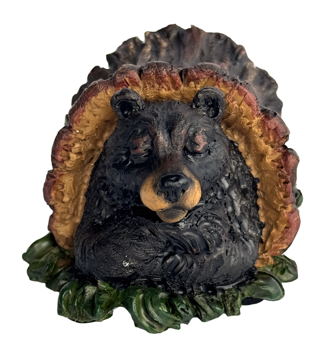 Bear in Log Sleeping Figurine