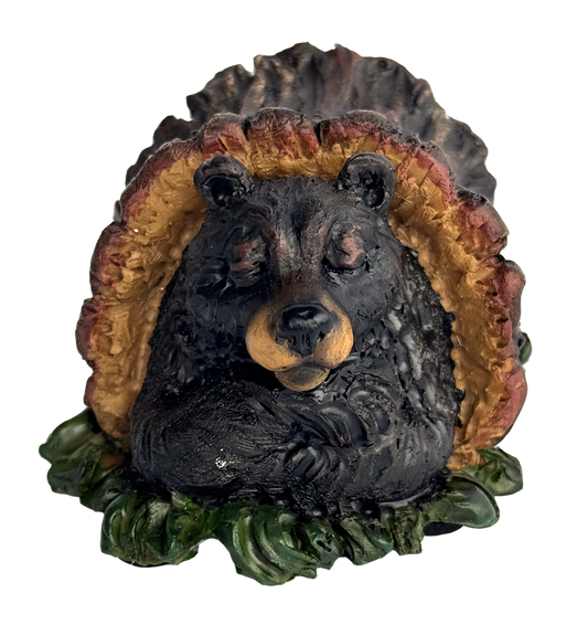 Bear in Log Sleeping Figurine