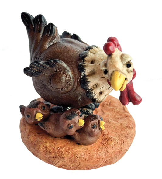 Hen with Chicks Figurine Brown